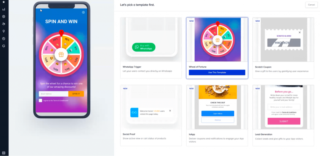 Insider One mobile templates wheel of fortune